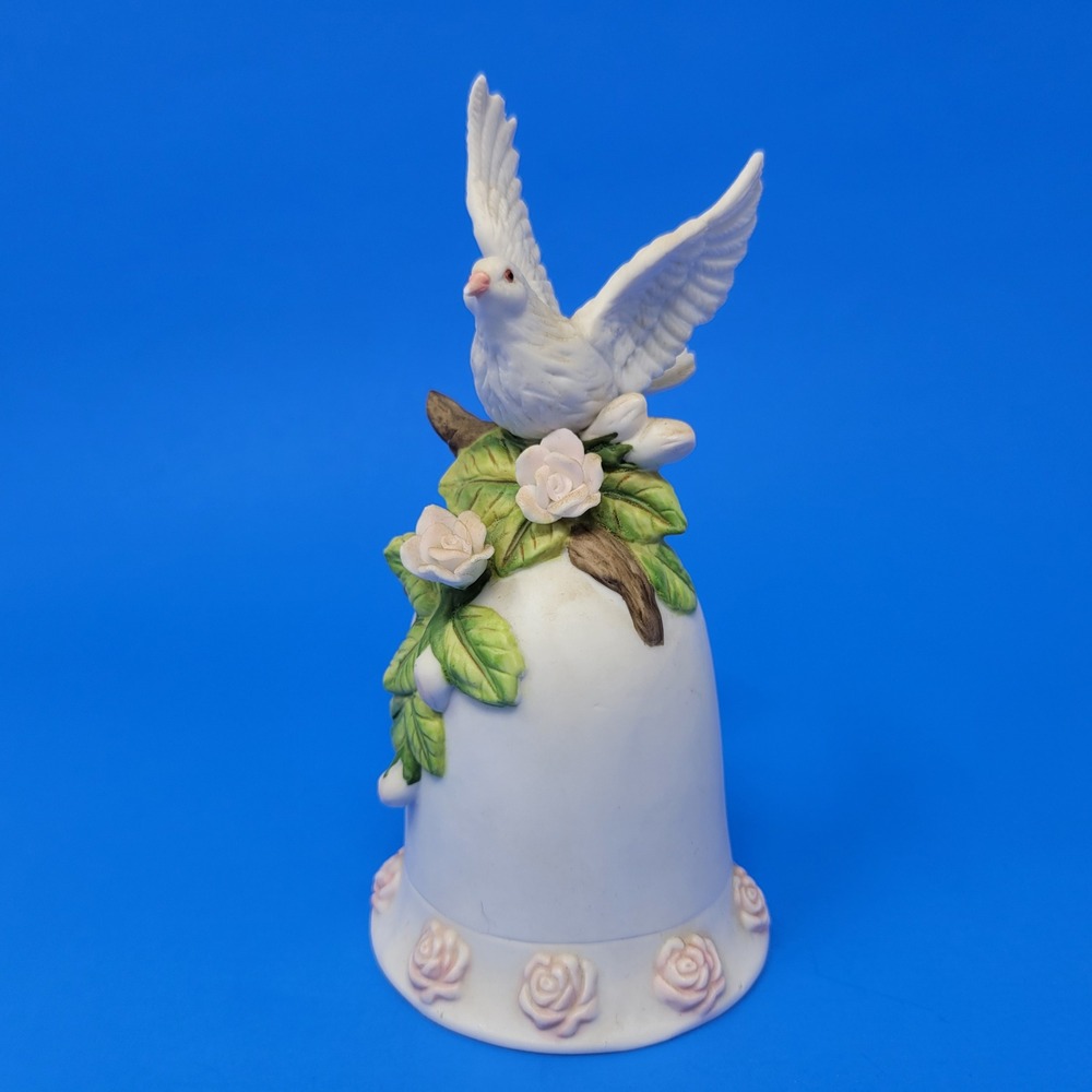 Seymour Mann 1996 M.‎ Bernini Porcelain Dove Bird Bell with Pink Roses